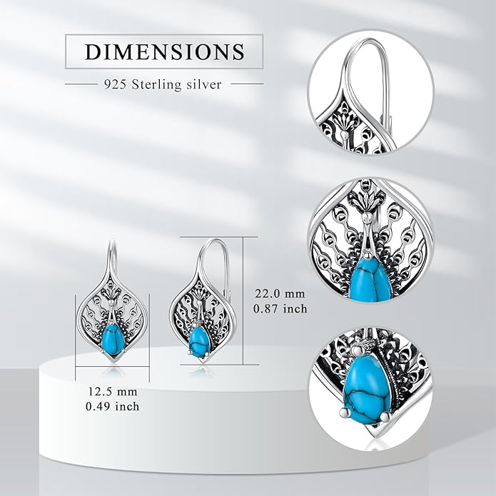 PELOVNY Animal Dangle Earrings Sterling Silver Hypoallergenic Moss Agate Crystal Moonstone Earrings Bee Butterfly Dolphin Peacock Phoenix Jewelry Birthday Christmas Gifts for Women