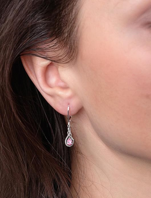 STARCHENIE 925 Sterling Silver Necklace Dangle Earrings for Women Infinity Twisted Teardrop Pendant October Birthstone Created Pink Tourmaline Jewelry Set