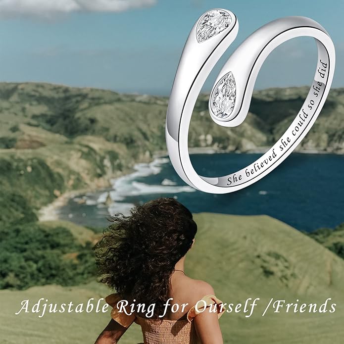 Fookduoduo 925 Sterling Silver Ring Inspirational Jewelry adjustable Wrap Open Rings for Women