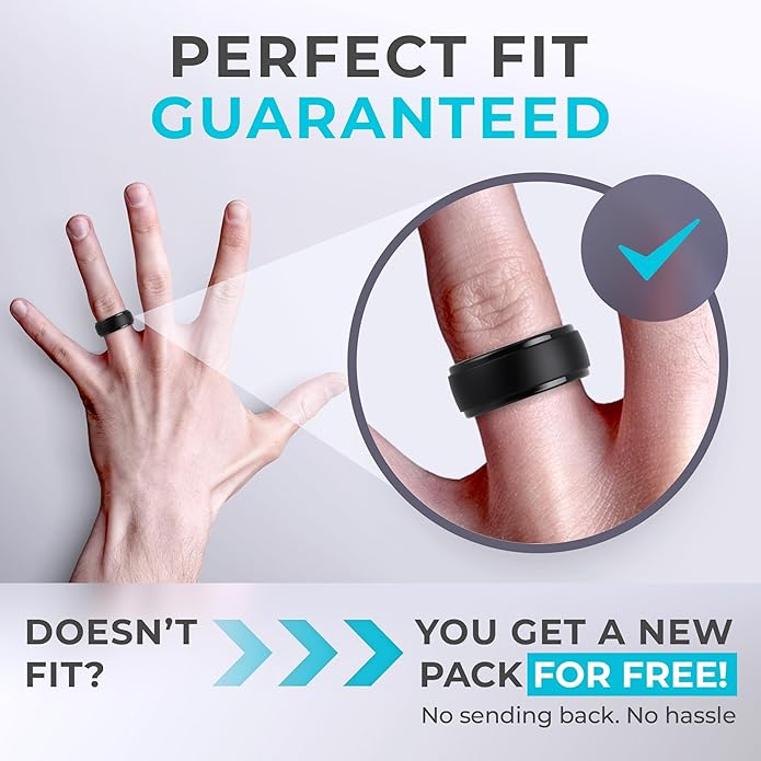 ThunderFit Silicone Rings for Men - 7 Rings / 4 Rings / 1 Ring Step Edge Rubber Wedding Bands 10mm Wide - 2.5mm Thick