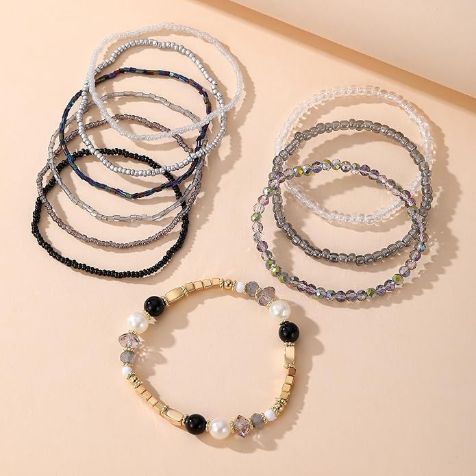 MengPa Beaded Bracelets for Women Trendy Stacks Boho Bead Bracelet Pack Friendship Jewelry