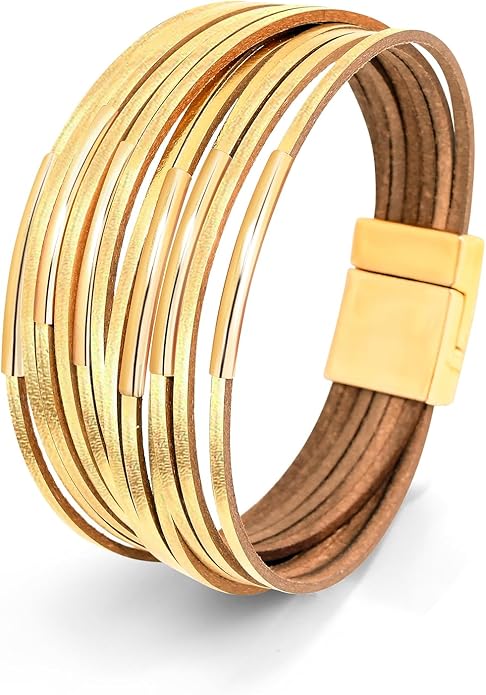 Wrapped Bracelets for Women,Leather Bracelet,Boho Bracelets for Women,Multi-Layer Pearl Crystal Bracelet Bangle Jewelry