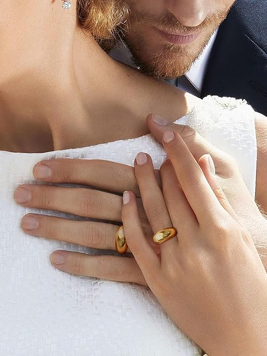 GOLDCHIC JEWELRY Chunky Dome Ring for Women, Stainless Steel Bold Stacking Croissant Statement Ring For Men (Size 7-12, Custom)