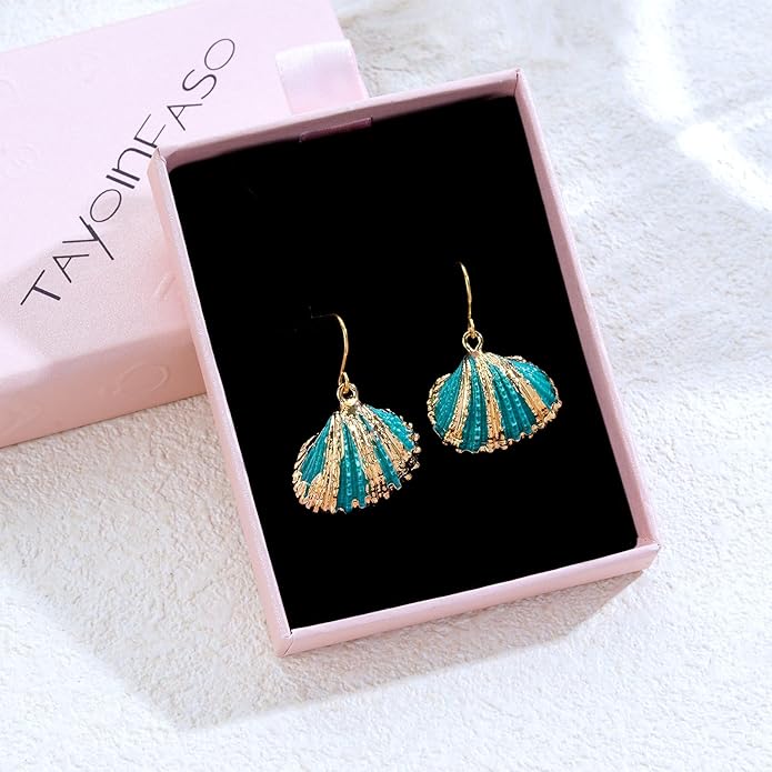 Beach Summer Sea Shell Earrings For Women, Tropical Natural Scallop Shell Jewelry Boho Earring Set Bulk Pack Vacation Dangling Drop Light Formal