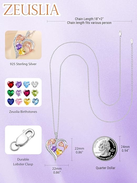 Valentine's Day Gifts for Wife 925 Sterling Silver Double Birthstone Pendant Necklaces I Love You for Always and Forever Necklace Anniversary Birthday Gifts for Wife Girlfriend Mom Her