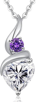 ANDSO Valentine's Day Gift Moissanite Heart Pendant Necklaces for Women, 925 Sterling Silver Necklace with Birthstone, Ideal Anniversary Present or Birthday Jewelry Gifts for Mom Wife Her Girlfriend