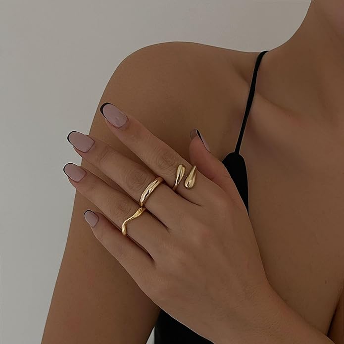 Sora Tuki Rings for Women Chunky Rings Set Adjustable Stackable Ring for Women Bold Thick Statement Ring Trendy Chunky Jewelry