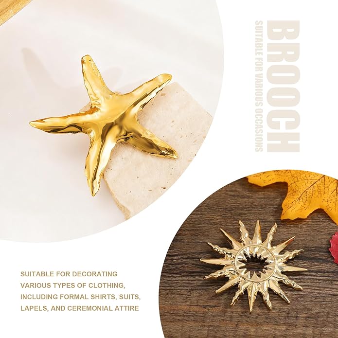 Minimalist Metal Brooch for Women, Unique Irregular Shape Pin Jewelry, Sun, Snail, Starfish & Abstract Design Brooches, Fashion Accessories for Coat, Dress, Scarf, Bag