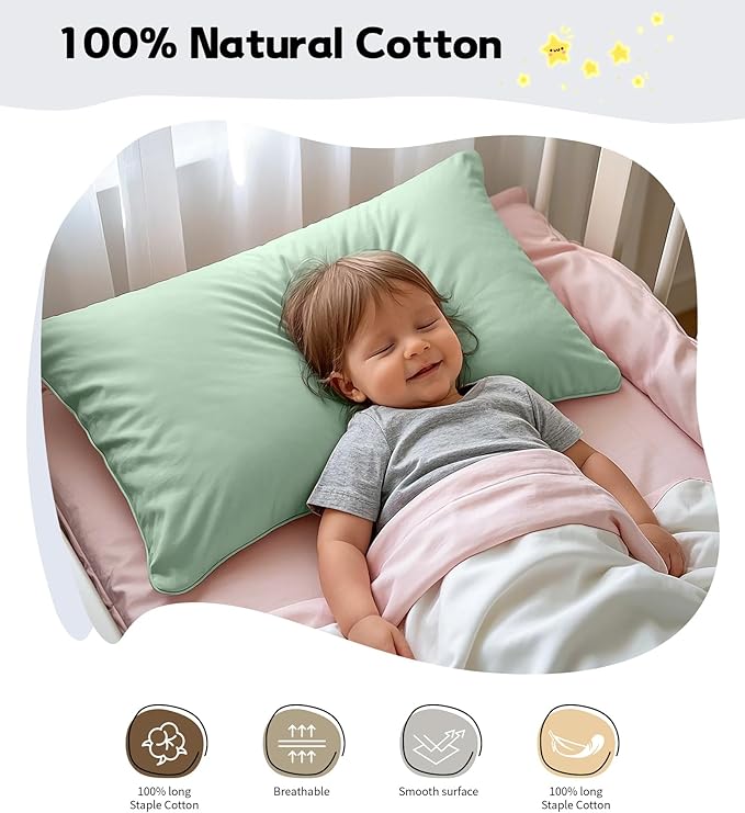 Deep Dream Toddler Pillowcases for 13x18 Pillow 2 Pack, 100% Cotton Travel Pillow Case Cover, 600 Thread Count Cotton Pillow Covers, Soft & Breathable Small Pillow Cases Envelope Closure, Zephyr Green