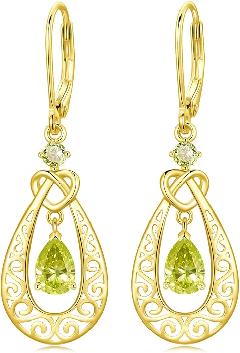 Teardrop Birthstone Dangle Drop Earrings Sterling Silver Infinity Filigree Leverback Earrings, Infinity Love Birthday Anniversary Valentines Day Gifts for Her Women Mom Wife