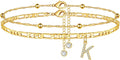 Ursteel Ankle Bracelets for Women, 14K Gold Plated Dainty Layered Chain CZ Initial Anklets Summer Jewelry Gifts for Women