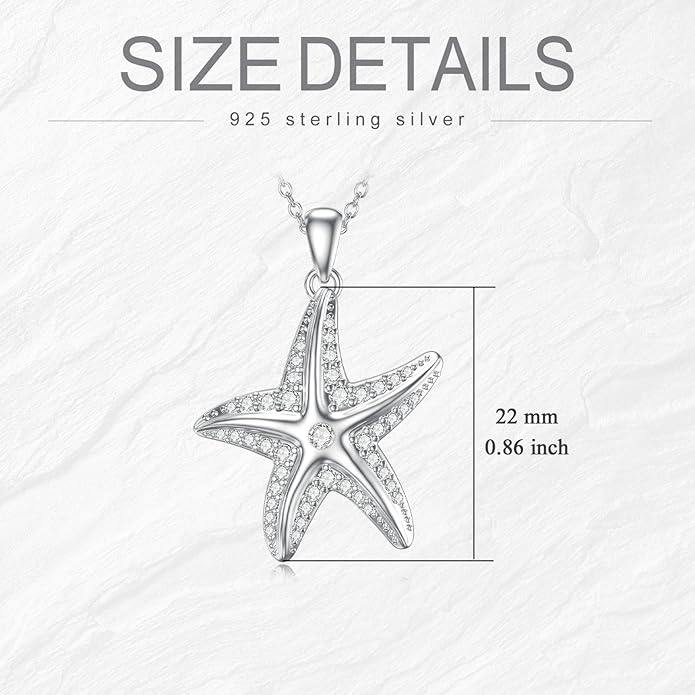 MONGAS Starfish Necklace for Women 925 Sterling Silver Starfish Pendant Beach Ocean Necklace Jewelry for Women