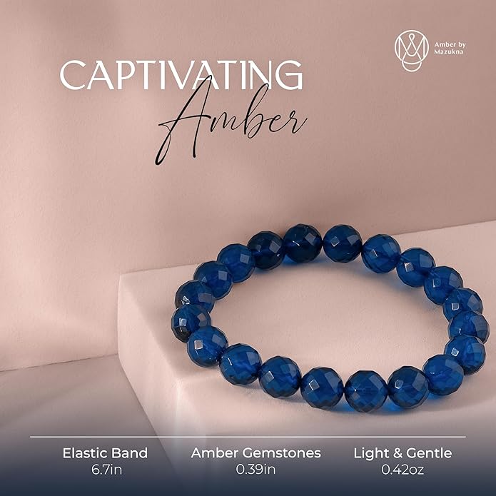 Natural Baltic Amber Bracelet for Women and Men – Stretch Wristband with Faceted Beads, Lightweight Unisex Jewelry Gift for Daily and Casual Wear