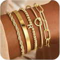 Turandoss Valentines Gifts for Her Girls, Dainty 5PCS 14K Gold Plated Initial A-Z Beaded Stretch Bracelet Chunky Gold Cuff Knot Twisted Rope Paperclip Bracelet Set Stack Jewelry Gifts for Women Girls