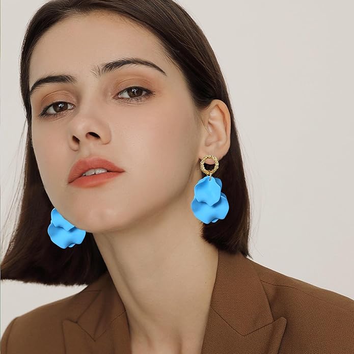 Anmpab Statement Matte Rose Flower Petal Stud Earrings for Women Dangly Floral Petal Earrings Jewelry Accessories Romantic Gifts for Her Women