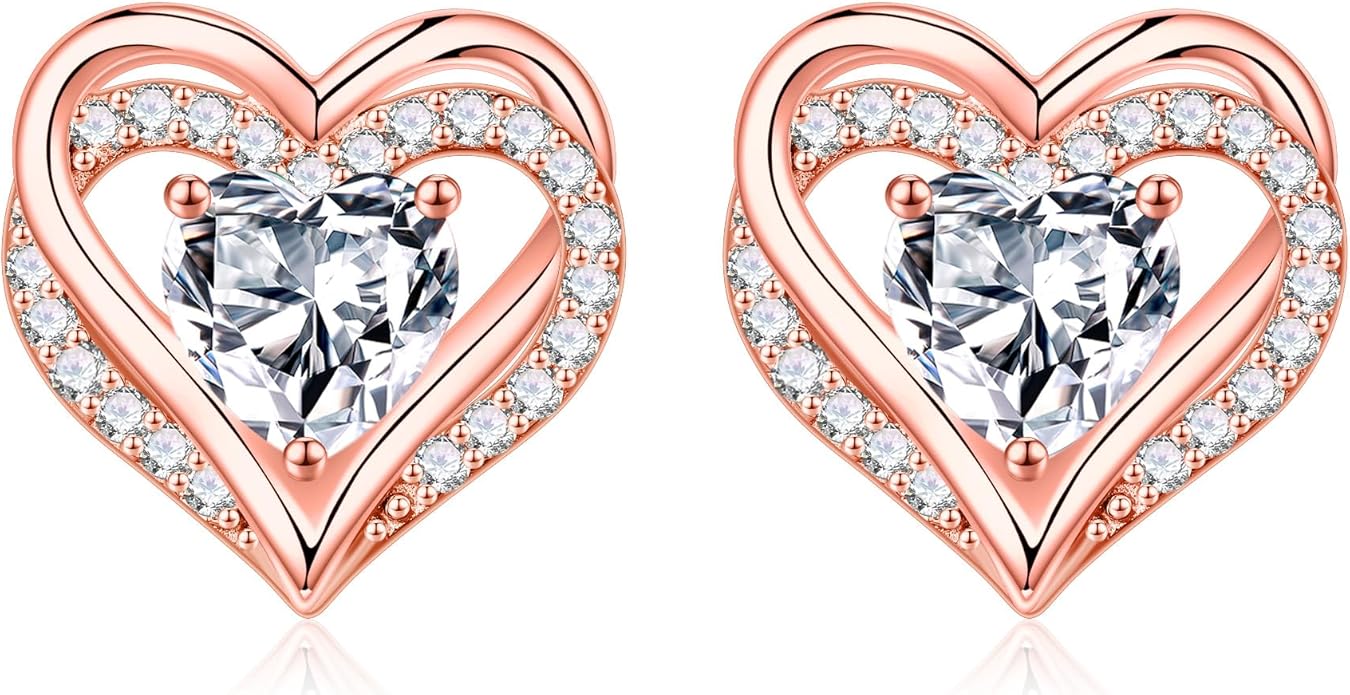 Iefil Valentine Day Gifts for Her - 925 Sterling Silver Heart Stud Earrings Birthday Gifts for Women