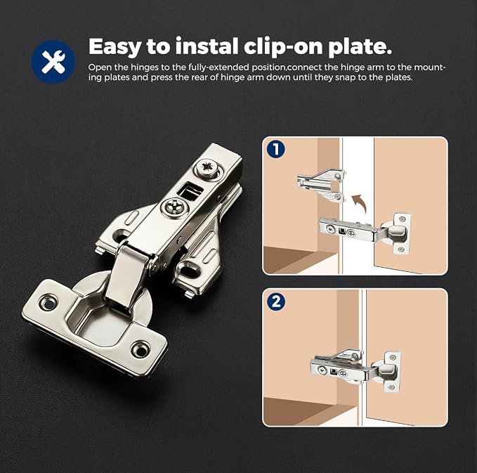 Ravinte Full Overlay Cabinet Door Hinges, 105 Degree, 4 Packs 2 Pair | Satin - Image 6
