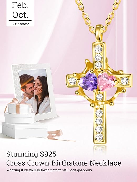 Valentine's Day Gifts for Wife 925 Sterling Silver Double Birthstone Pendant Necklaces I Love You for Always and Forever Necklace Anniversary Birthday Gifts for Wife Girlfriend Mom Her