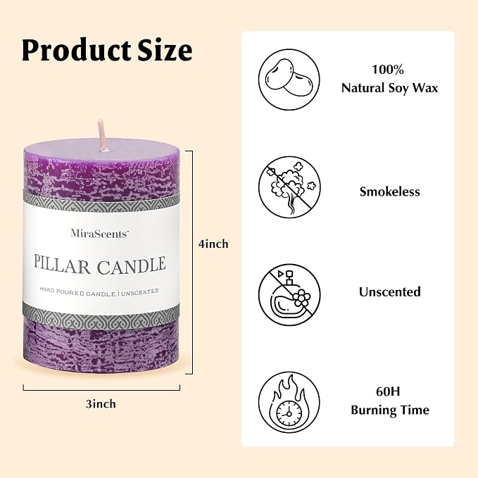 3x4 Inch Purple Pillar Candles Set of 3 - Image 6