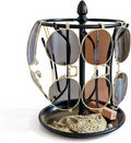 Sunglasses Organizer, Glasses Display Stand for 12 Pairs, Base Storage for Jewelry (Metal+Black)