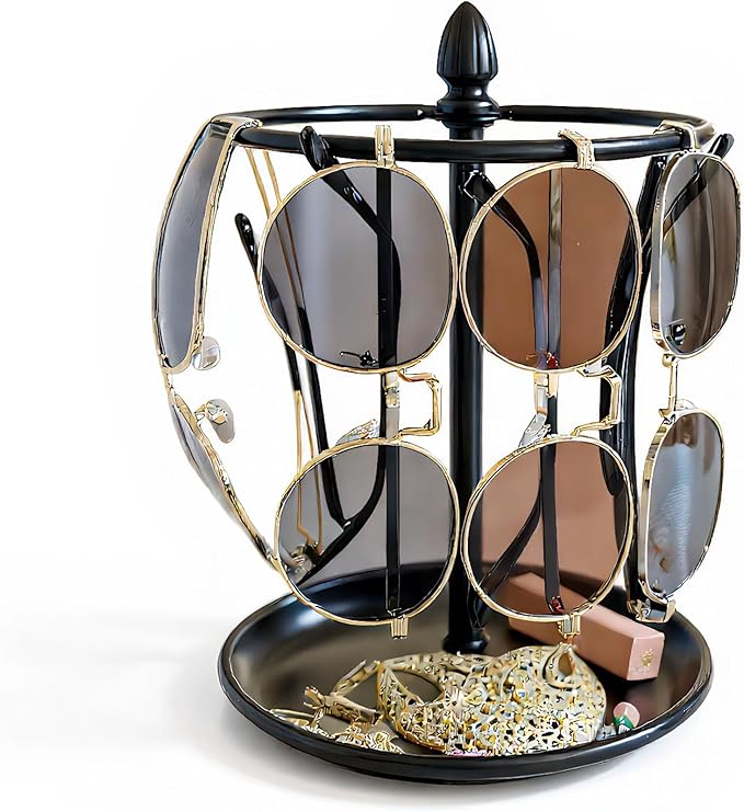Sunglasses Organizer, Glasses Display Stand for 12 Pairs, Base Storage for Jewelry (Metal+Black)