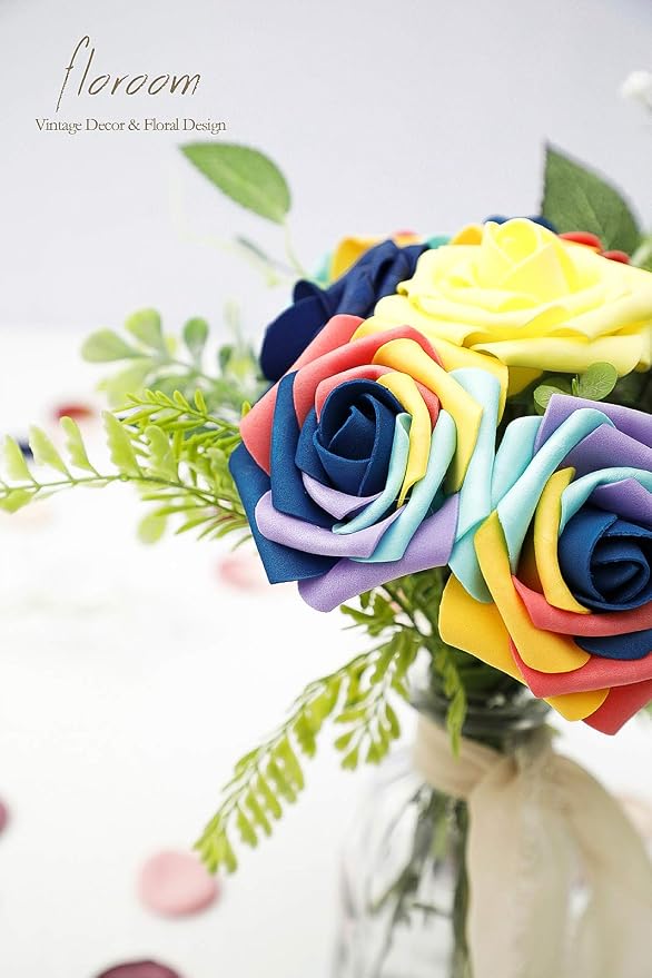 Artificial Flowers 25pcs Real Looking Whimsical Blue Foam Fake Roses - Image 6