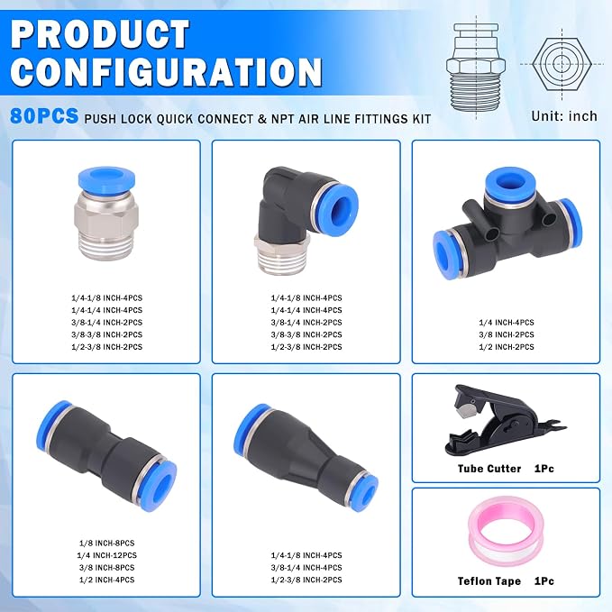 80 Pcs Quick Connect Air Line Fittings Kit Pneumatic Air Fittings | 1/8" 1/4" - Image 2