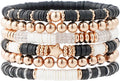 GOOJIDS Surfer Heishi Clay Bead Bracelets for Women Bohemian Stackable Gold Plated Beaded Stretch Bracelets Elastic Layering Friendship Bracelets Set Boho Jewelry