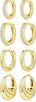 Small Gold Huggie Hoop Earrings Set for Women Men Hypoallergenic 14K Plated Stack Cartilage Earrings, Multiple Piercing Lightweight Mini Thin Cute Dainty Trendy Jewelry Set Christmas Gifts for Women