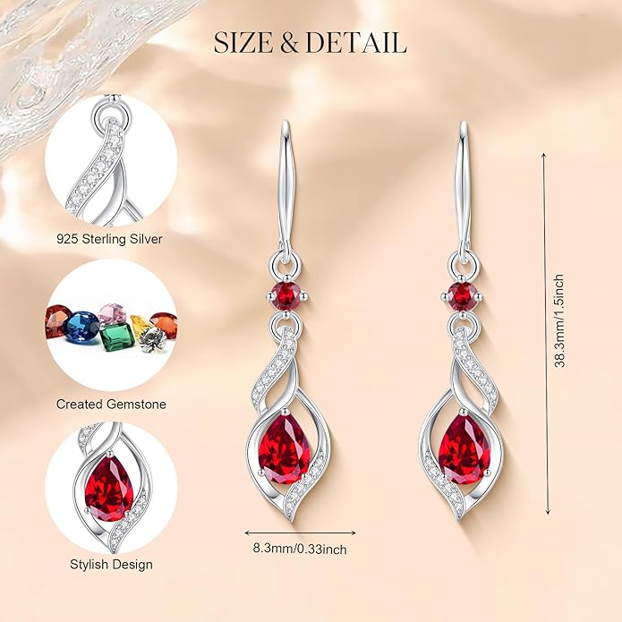 FANCIME Gift for Women Birthstone Dangle Earrings for Her Teardrop Birthstone Earrings S925 Sterling Silver infinity Love Birthday Gifts for Mom Women
