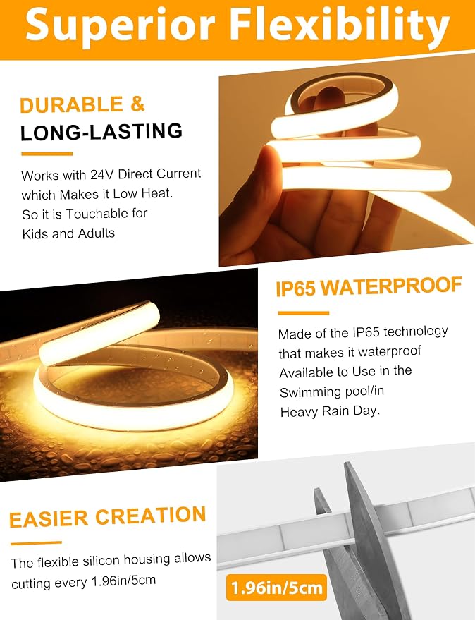 Lamomo COB LED Strip Lights Pro, 9.84Ft Warm White Dimmable Self-Adhesive Led - Image 5