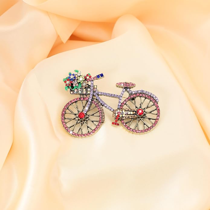 Crystal Rhinestone Creative Bicycles Brooch Pin for Women Retro Elegant Handmade Blue Brooches Pins Classic Wedding Fashion Jewelry Accessories Gift