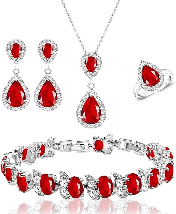 LMXXVJ Teardrop Jewelry Set for Women，Necklace Earrings Adjustable Ring Bracelet Set Fashion Formal Platinum/Gold/Rose Gold Jewelry Gift Girl/Mom/Wife/Grandmother/Best Friend/Aunt