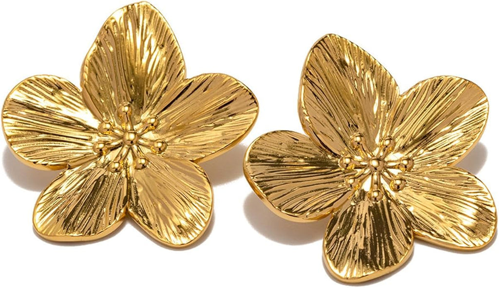 Flower Earrings for Women,Boho Statement Large Double Flower Earrings Trendy Chunky Floral Stud Earrings Elegant Chic