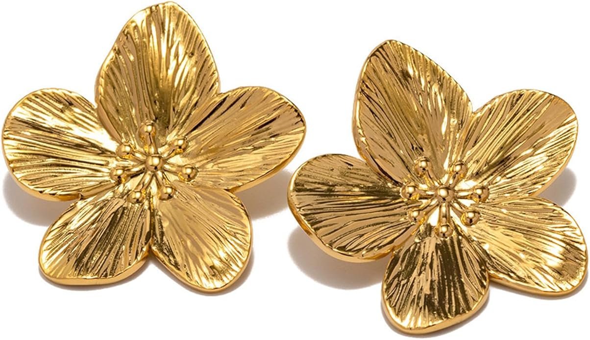 Flower Earrings for Women,Boho Statement Large Double Flower Earrings Trendy Chunky Floral Stud Earrings Elegant Chic