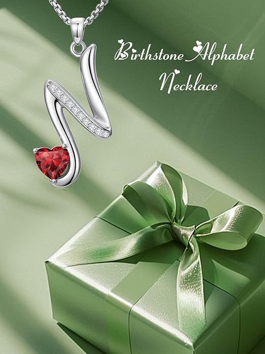 Valentines Day Gifts for Women Alphabet A to Z Initial Birthstone Pendant Necklaces for Women - 18k White Gold Plated Personalized Name Jewelry Valentine Mothers Day Birthday Gifts for Women Her Girlfriend