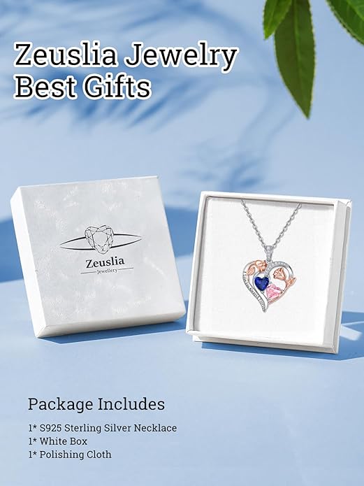 Valentine's Day Gifts for Wife 925 Sterling Silver Double Birthstone Pendant Necklaces I Love You for Always and Forever Necklace Anniversary Birthday Gifts for Wife Girlfriend Mom Her