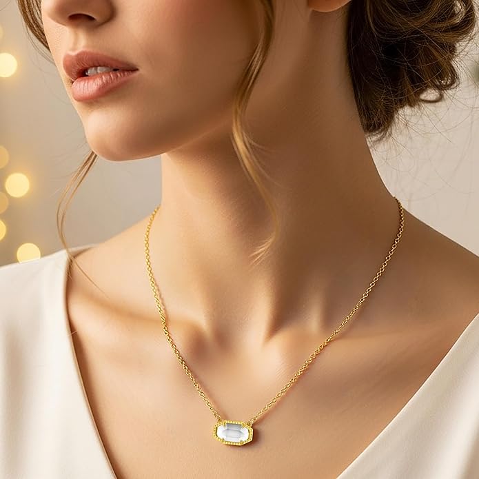 Birthstone Necklace for Women 14K Gold Plated Dainty Pendant Teen Trendy Stuff Jewelry Gift Chain 17+3 Inch