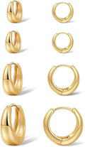 Foxgirl 4 Pairs Small Chunky Huggie Hoop Earrings for Women - Dainty 14K Gold Plated Hypoallergenic Lightweight Stack Earring Sets for Multiple Piercing Trendy Jewelry