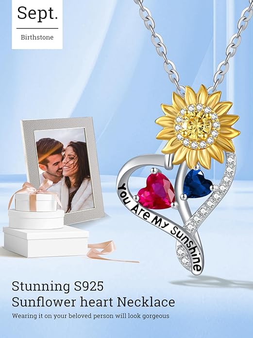 Valentine's Day Gifts for Wife 925 Sterling Silver Double Birthstone Pendant Necklaces I Love You for Always and Forever Necklace Anniversary Birthday Gifts for Wife Girlfriend Mom Her