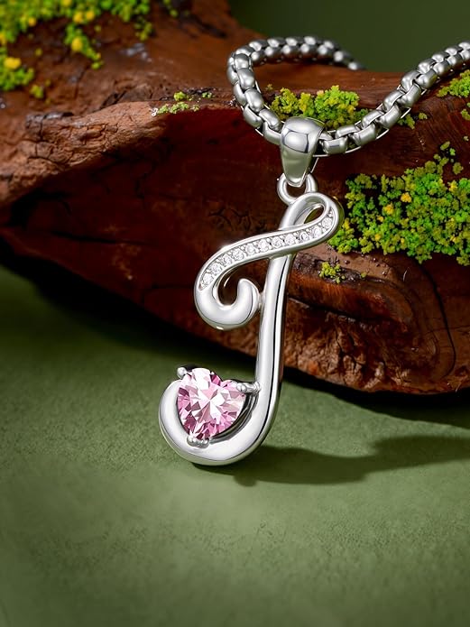 Valentines Day Gifts for Women Alphabet A to Z Initial Birthstone Pendant Necklaces for Women - 18k White Gold Plated Personalized Name Jewelry Valentine Mothers Day Birthday Gifts for Women Her Girlfriend