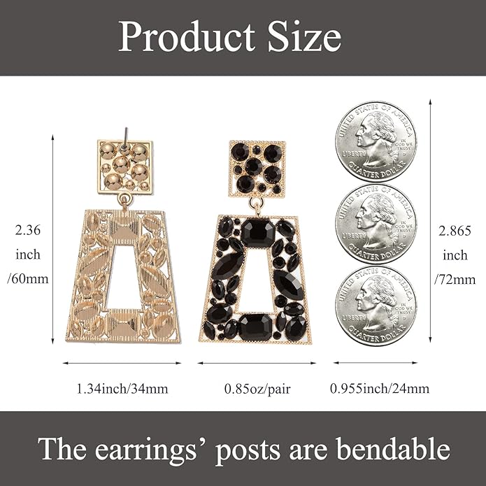 Rhinestone Rectangle Statement Earrings Colorful Crystal Geometric Drop Dangle Earrings for Women Prom Party