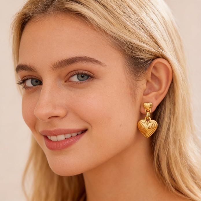Black/White/Red/Green/Blue/Brown Heart Earrings for Women, Gold Plated Vintage Gold Earrings with Hypoallergenic Posts,Lightweight Black and Gold Dangle Statement Jewelry, Gift for Women—Girlfriend Wife Mom for Wedding, Party, Valentines Day Gifts for Her