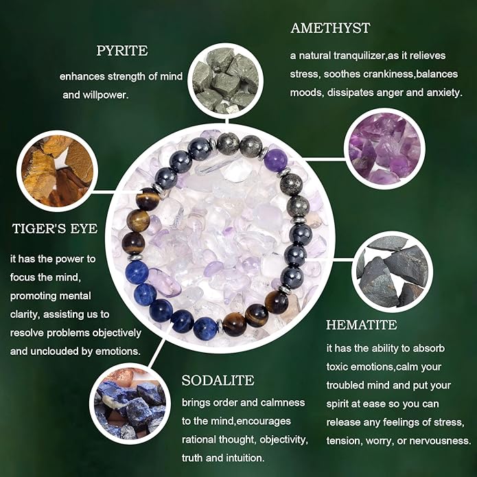 Strong Healing Crystal Bracelet 8MM Genuine Stone Bracelet Lucky Beaded Bracelet Chakra Bracelet 6.5 inch Positive Energy Inspirational Gifts for Women Mom