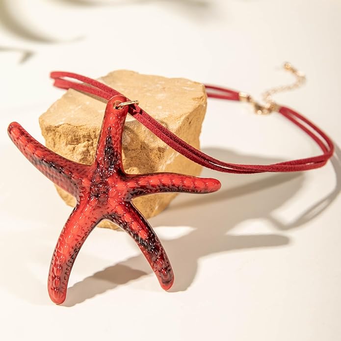 Starfish Necklace for Women,Vintage Gold Starfish Pendant Necklace Boho Colorful Rope Necklace Beach Party Classic Accessory