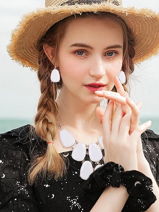 Firstmeet Chunky Bubble Statement Collar Necklace with Earrings for Women