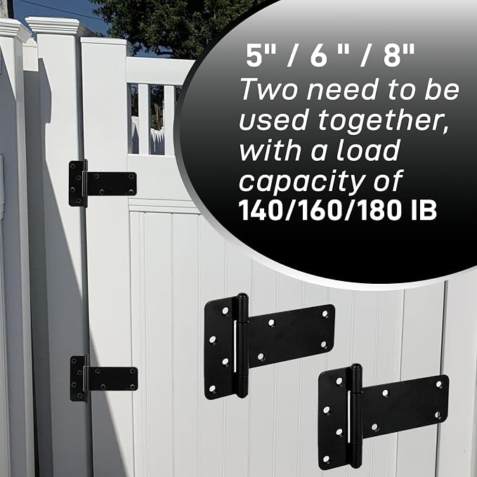 4 Pack 6” Heavy Duty Gate Hinges, 280 Lbs Capacity Black Door Hinges | T Gate - Image 3