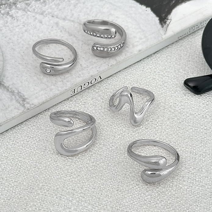 Chunky Gold Rings for Women Rhinestone Stackable Knuckle Ring Set Open Adjustable Statement Ring Set Dainty Crown Cross Midi Rings Fashion Jewelry Gift for Women