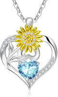 RIVIKO Valentine's Day Gifts for Her-Sunflower Birthstone Necklace for Women,925 Sterling Silver Heart Pendant,Anniversary Birthday Gifts for Women,Birthstone Jewelry for Wife Mother