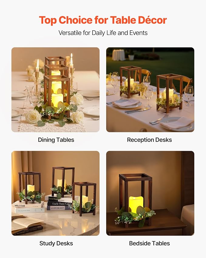 VEVOR 12 Set/36 Pcs Wooden Wedding Lantern Centerpiece, Includes 12 Wooden - Image 6
